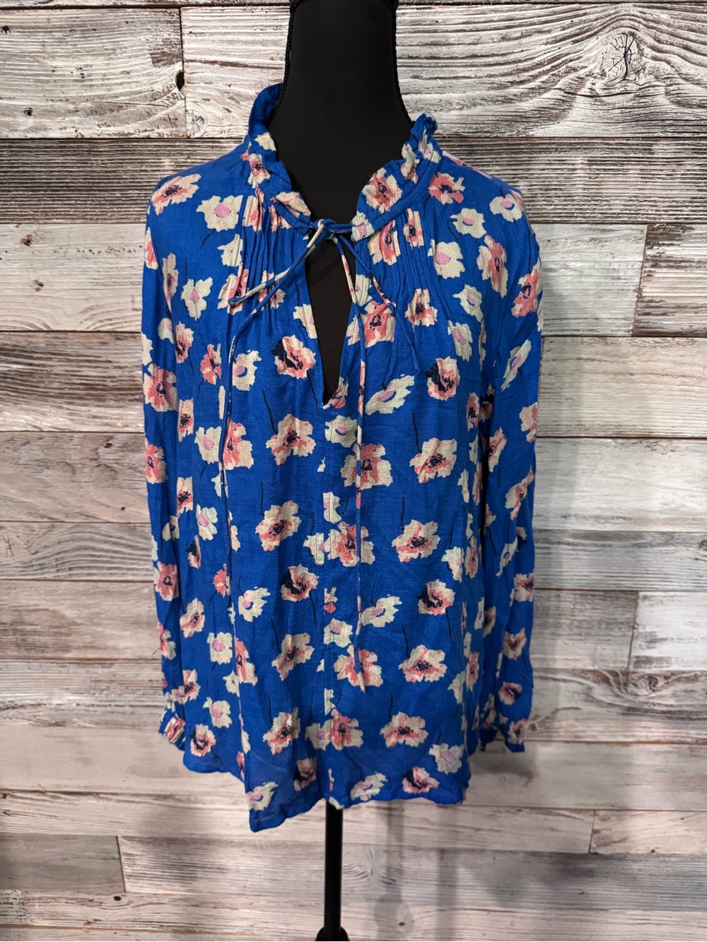 Lucky Brand Royal Blue Floral Tie-Front Blouse